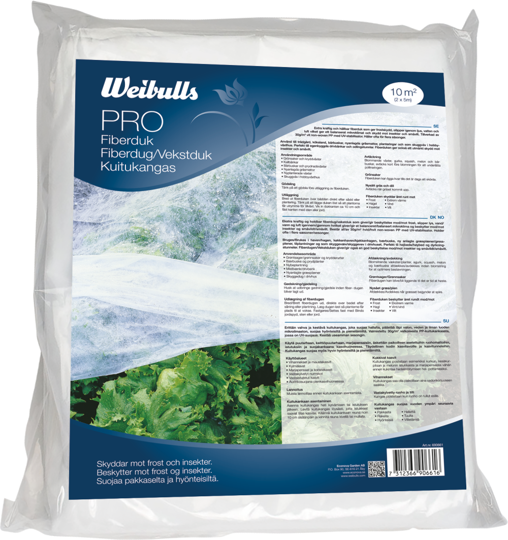 Weibulls Fiberduk PRO (30g/m²) 10m² 2x5m | Skydd mot frost, stark sol och skadedjur